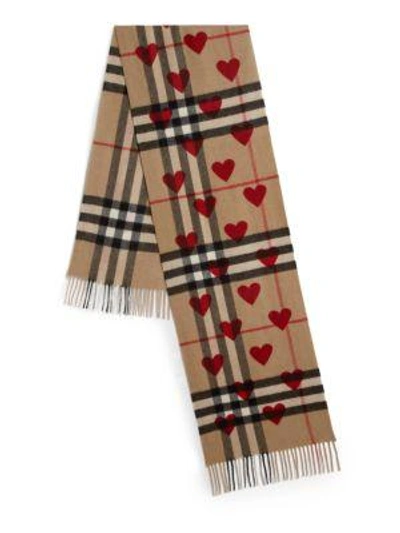 Burberry The Classic Cashmere Scarf In Check And Hearts In Parade Red |  ModeSens