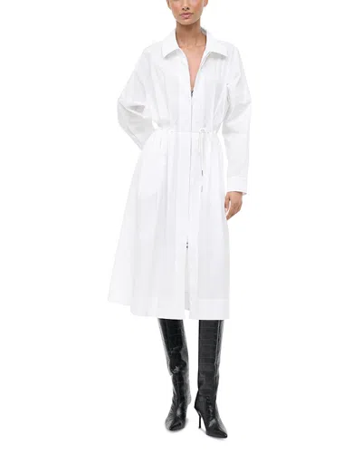Staud Chi Belted Pleated Cotton-blend Poplin Midi Dress In White