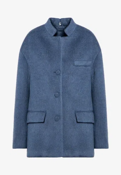 Gucci Wool Blend Melange Aviator Jacket Women In Blue