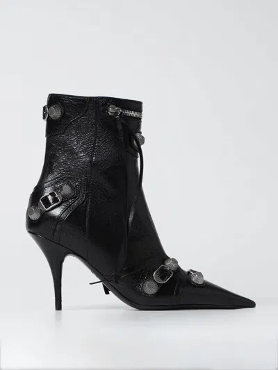 Balenciaga Womens Cagole Lambskin Buckle Zip Ankle Booties In Black