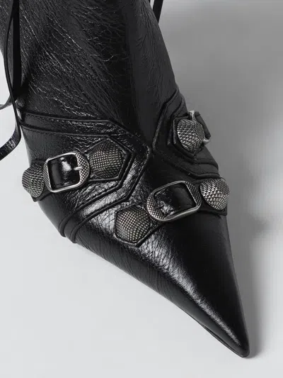 Balenciaga Womens Cagole Lambskin Buckle Zip Ankle Booties In Black