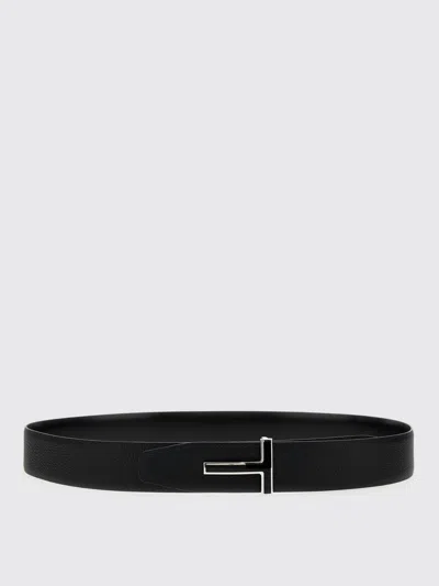 Tom Ford Shiny Smooth Calf Reversible T Belt 40 Mm In Black
