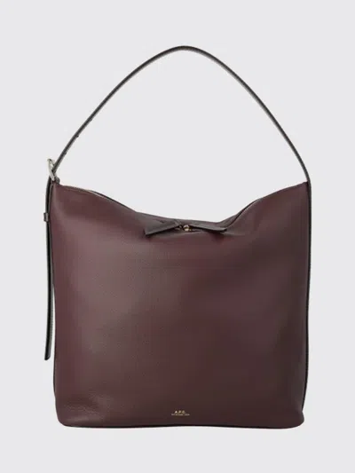 Apc Smooth Leather Shoulder Bag With Adjustable Strap In Burgundy