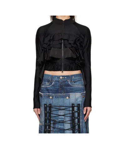 Andersson Bell Black Riley Ruffle Tight Zip Up Jacket In Black