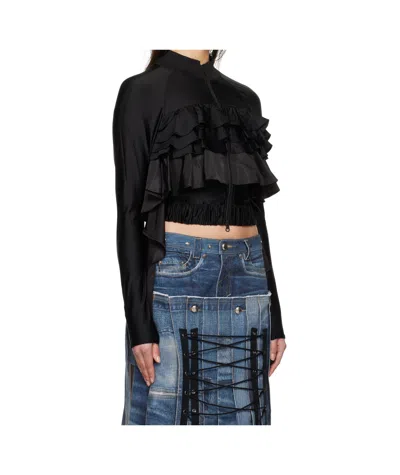 Andersson Bell Black Riley Ruffle Tight Zip Up Jacket In Black