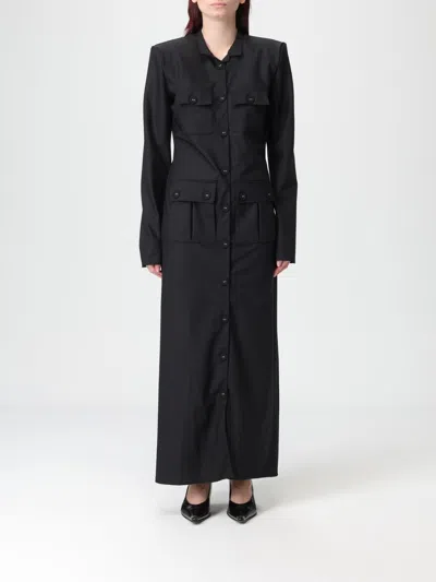 Les Filles D'eva Padded-shoulders Flap-pockets Dress In Black