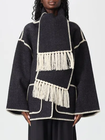 Totême Fringe Embroidered Scarf Wool Jacket In Black