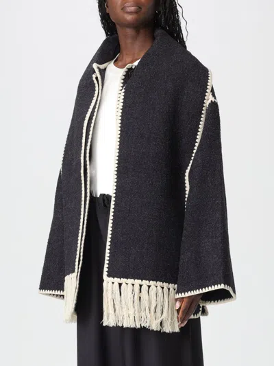 Totême Fringe Embroidered Scarf Wool Jacket In Black