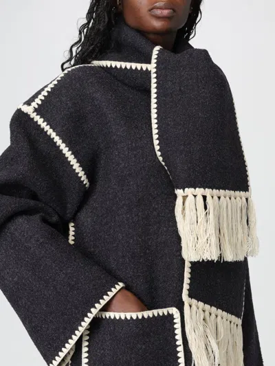 Totême Fringe Embroidered Scarf Wool Jacket In Black