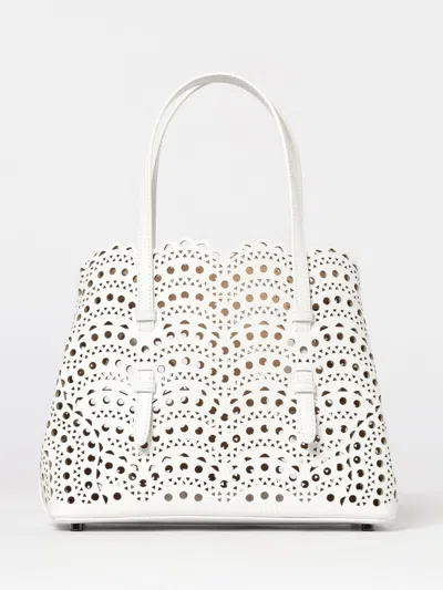 Alaïa Mina 20 Tote Bag In Vienne Wave Perforated Leather In White
