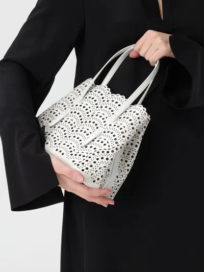 Alaïa Mina 20 Tote Bag In Vienne Wave Perforated Leather In White