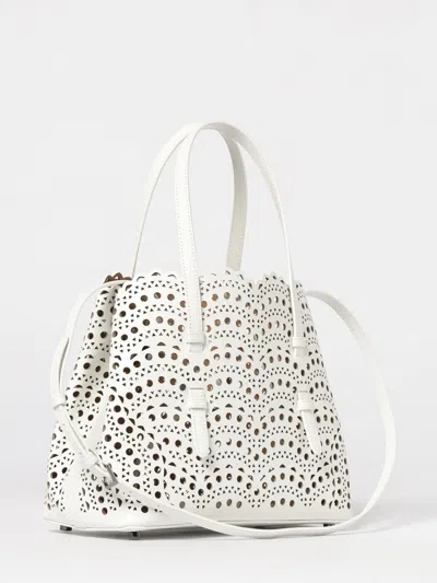 Alaïa Mina 20 Tote Bag In Vienne Wave Perforated Leather In White