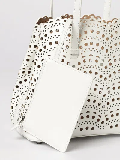Alaïa Mina 20 Tote Bag In Vienne Wave Perforated Leather In White
