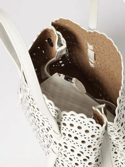 Alaïa Mina 20 Tote Bag In Vienne Wave Perforated Leather In White