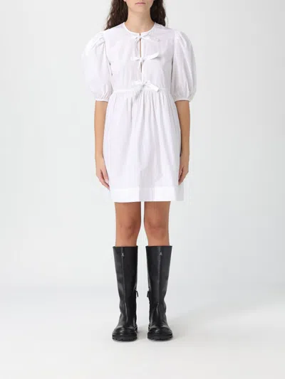Ganni White Cotton Poplin Mini Dress With Bows In Neutral