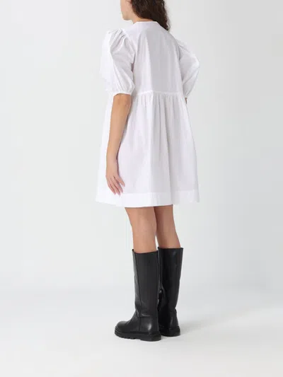 Ganni White Cotton Poplin Mini Dress With Bows In Neutral