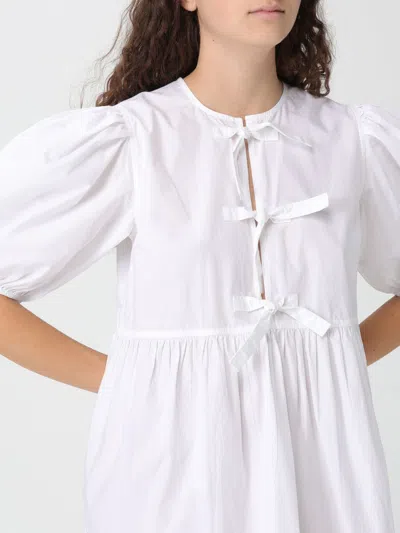Ganni White Cotton Poplin Mini Dress With Bows In Neutral