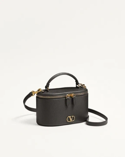 Valentino Garavani Vlogo Signature Mini Vanity Bag In Grainy Calfskin Woman Black Uni In Black