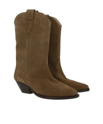Isabel Marant Duerto Embroidered Suede Cowboy Boots In Green