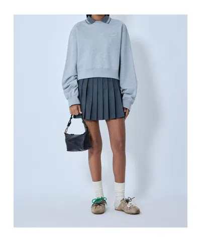 Miu Miu Long Sleeve Sweatshirt In Gray