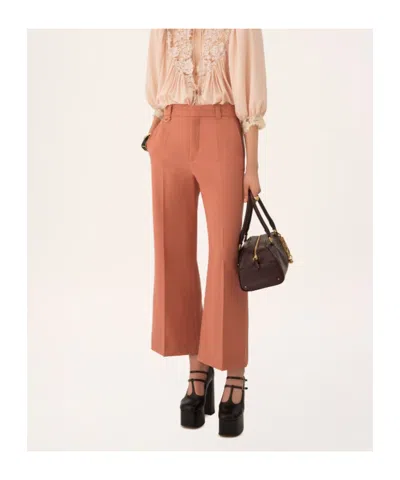 Chloé Flared Bootcut Pants In Wool Gabardine In Pink