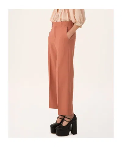 Chloé Flared Bootcut Pants In Wool Gabardine In Pink