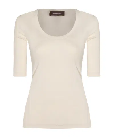 Fabiana Filippi Ribbed Top Fitted Silhouette Scoop Neck In Neutral