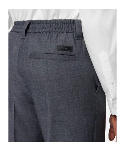 Versace Micro-checked Wool Trousers In Blue