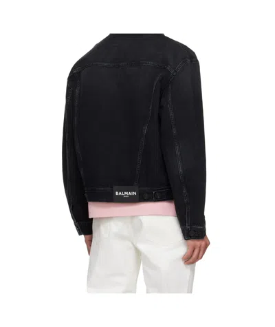Balmain Long Sleeve Silk Nylon Jacket Front Pockets In Black