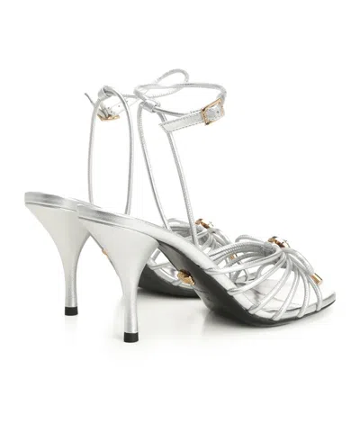 Versace Opera Bow Strappy Ankle Strap Sandal In Silver