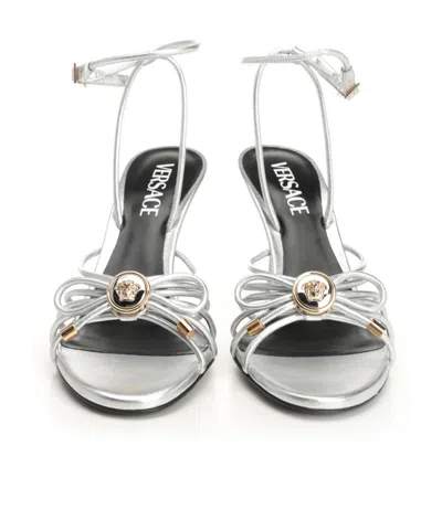 Versace Opera Bow Strappy Ankle Strap Sandal In Silver