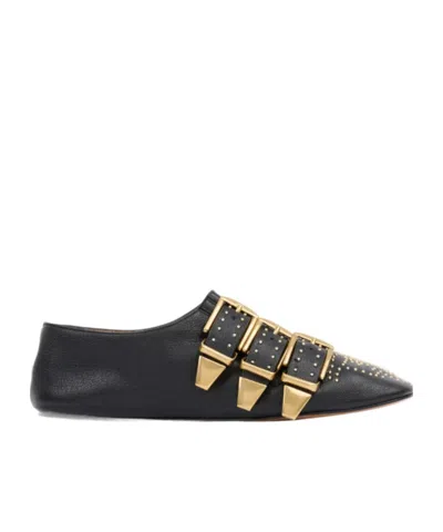 Chloé Susanna Buckle-details Studded Flat Pumps In Black