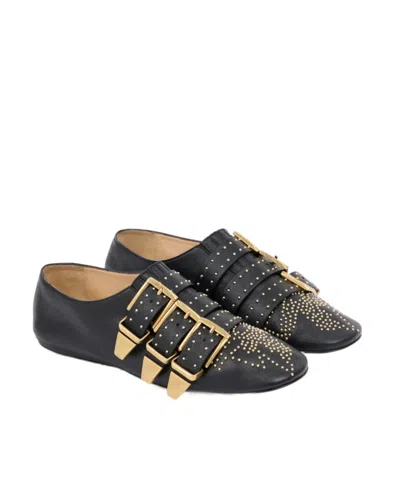 Chloé Susanna Buckle-details Studded Flat Pumps In Black