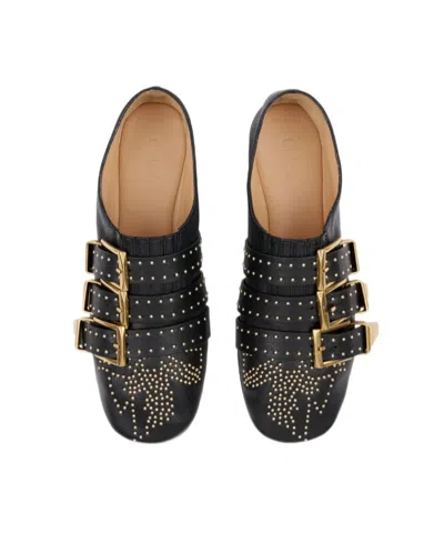 Chloé Susanna Buckle-details Studded Flat Pumps In Black