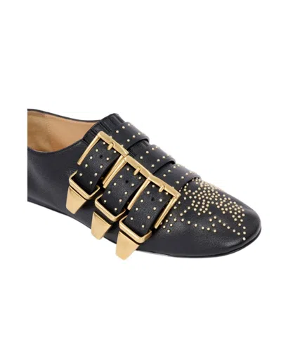 Chloé Susanna Buckle-details Studded Flat Pumps In Black