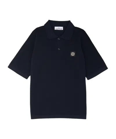 Stone Island Mens Black Brand-patch Regular-fit Stretch-cotton Polo Shirt Xl In Blue