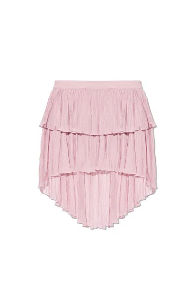 Blumarine Asymmetrical Pleated Georgette Skirt With Ruffle In Pink