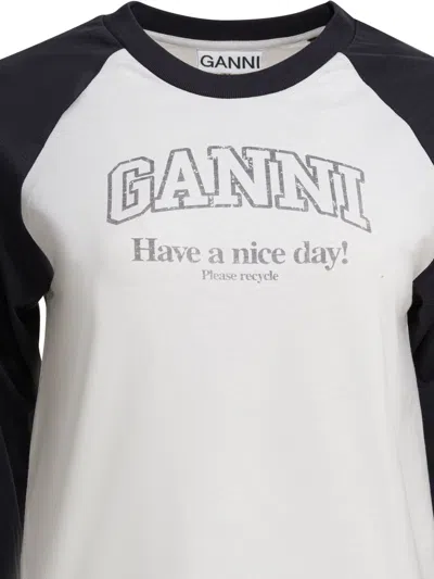 Ganni Baseball Graphic Raglan Crew Neck T-shirt In White