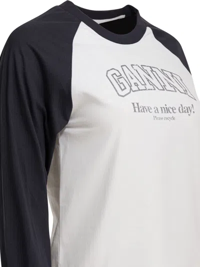 Ganni Baseball Graphic Raglan Crew Neck T-shirt In White