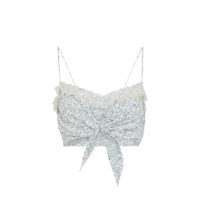Ermanno Scervino Top Bow Detail Floral Pattern Lace In White