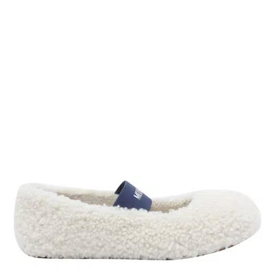Moon Boot Shearling Ballet Flats In White