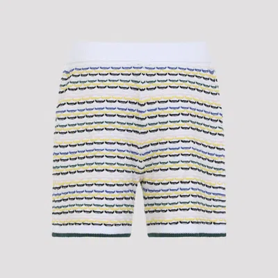 Casablanca Men White Crochet Cotton Tuck Stitch Shorts In Multi