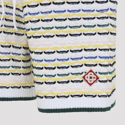 Casablanca Men White Crochet Cotton Tuck Stitch Shorts In Multi