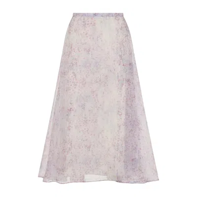Alberta Ferretti Organza Midi Skirt Floral Pattern In Purple