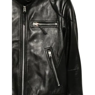 Tom Ford Leather Biker Jacket Stand Collar Zips In Black