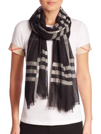 Shop Burberry Giant Check Wool & Silk Gauze Scarf In Na