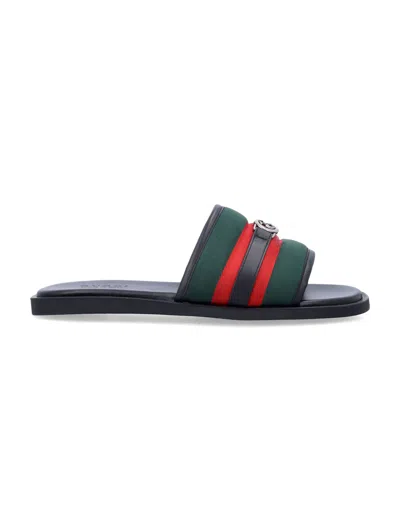 Gucci Men Gg Motif Slider Sandals In White