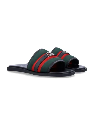 Gucci Men Gg Motif Slider Sandals In White