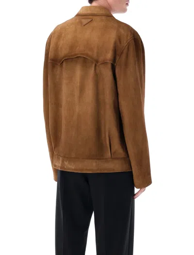 Prada Suede Jacket In Brown