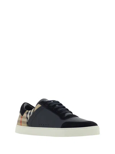 Burberry Men Black Leather And Fabric Sneakers